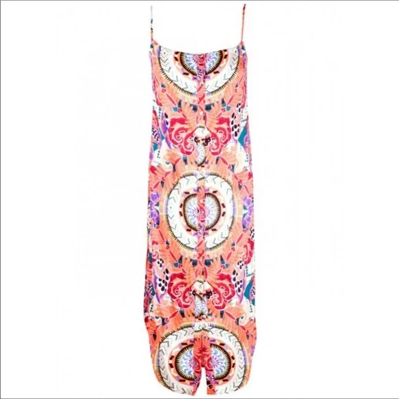 Mara Hoffman Jungle Trip Easy Midi Dress Neon Coral Tropical Free People - Picture 1 of 2